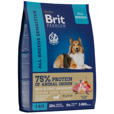 Brit Premium Dog Sensitive Сухой корм для взрослых собак всех пород с чувствительным пищеварением с ягненком и индейкой 3 кг.