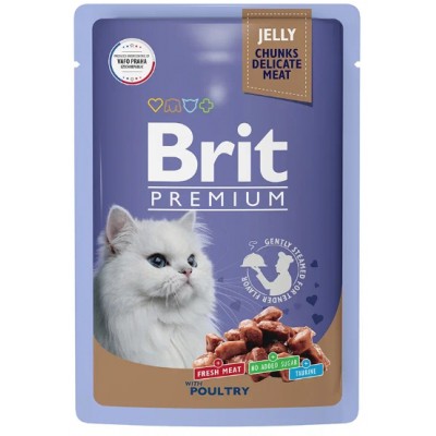Brit Premium Влажный корм для взрослых кошек ассорти из птицы в желе, пауч 85 гр.
