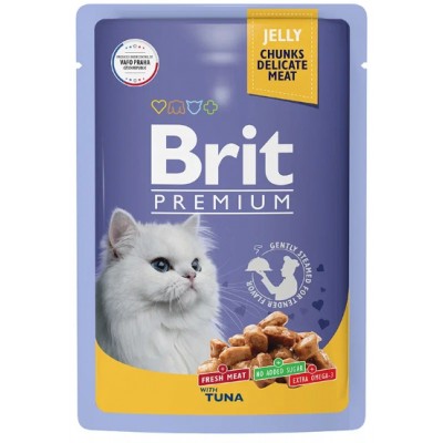Brit Premium Влажный корм для взрослых кошек тунец в желе, пауч 85 гр.