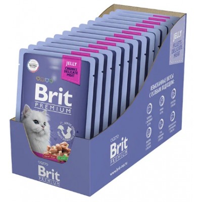 Brit Premium Влажный корм для взрослых стерилизованных кошек индейка с сыром в желе, пауч 85 гр.