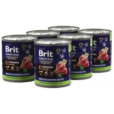 Brit Premium by Nature Консервы для взрослых собак всех пород с говядиной и сердцем 850 гр.