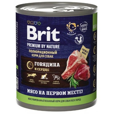 Brit Premium by Nature Консервы для взрослых собак всех пород с говядиной и сердцем 850 гр.