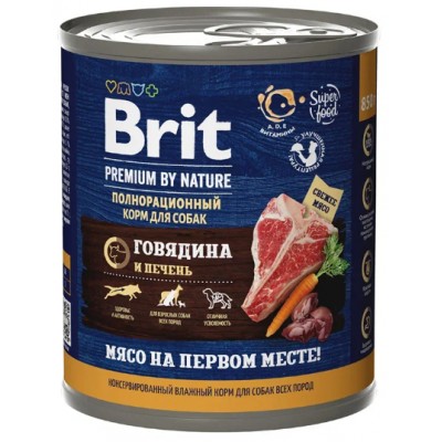 Brit Premium by Nature Консервы для взрослых собак всех пород с говядина и печенью 850 гр.