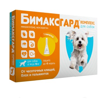 Бимаксгард Комплекс капли для собак 4-10 кг от чесоточных клещей, блох и гельминтов 1 пипетка х 1,0 мл