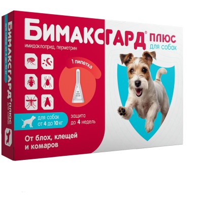 Бимаксгард Плюс капли для собак 4-10 кг от блох, клещей и комаров 1 пипетка х 1,0 мл
