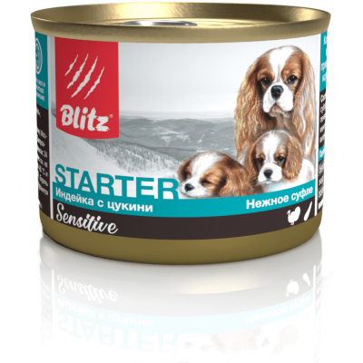 Blitz Starter влажный корм для щенков и беременных и кормящих сук, индейка с цукини суфле 200 гр.