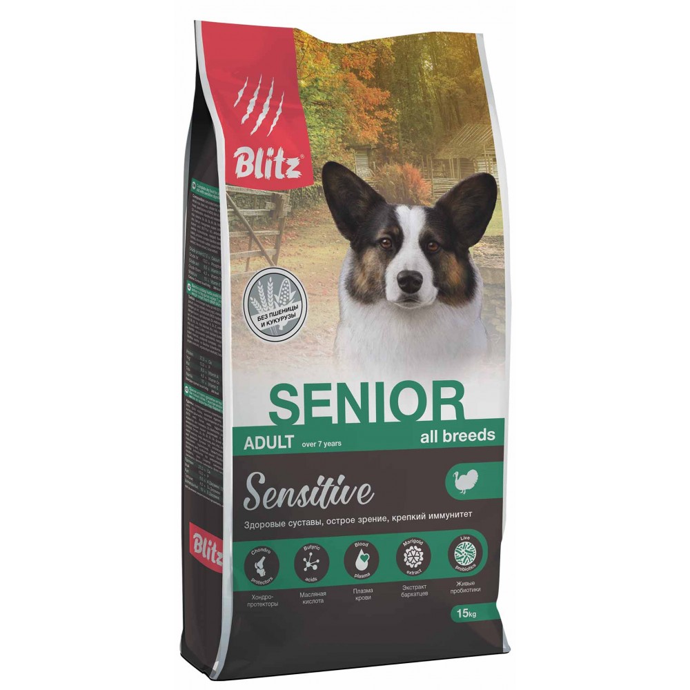 Blitz Sensitive Senior Сухой корм для собак всех пород старше 7 лет 15 кг.