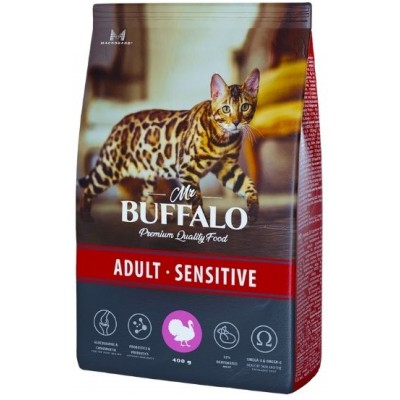 Mr.Buffalo Sensitive Сухой корм для кошек с чувствительным пищеварением, индейка 0,4 кг.