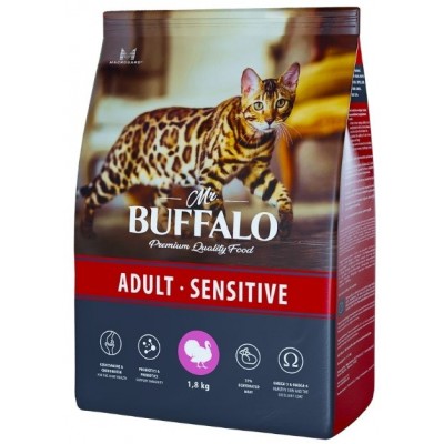 Mr.Buffalo Sensitive Сухой корм для кошек с чувствительным пищеварением, индейка 1,8 кг.