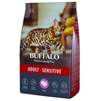 Mr.Buffalo Sensitive Сухой корм для кошек с чувствительным пищеварением индейка 10 кг. 