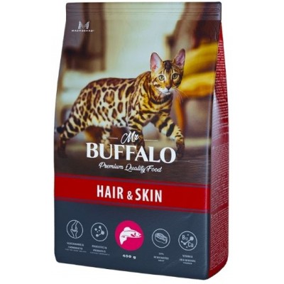 Mr.Buffalo Hair&Skin Сухой корм для взрослых кошек с чувствительной кожей лосось 400 гр.
