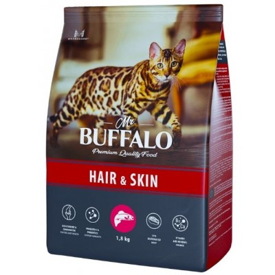 Mr.Buffalo Hair & Skin Сухой корм для кошек с чувствительной кожей, лосось 1,8 кг.