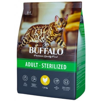 Mr.Buffalo Sterilised Сухой корм для стерилизованных кошек и кастрированных котов, курица 1,8 кг.