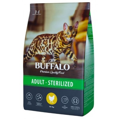 Mr.Buffalo Sterilised Сухой корм для стерилизованных кошек и кастрированных котов, курица 10 кг.