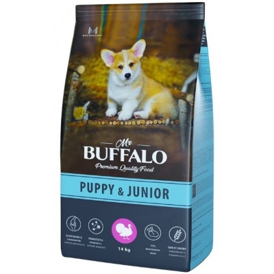 Mr.Buffalo Puppy & Junior Сухой корм для щенков и юниоров средних и крупных пород индейка 14 кг.
