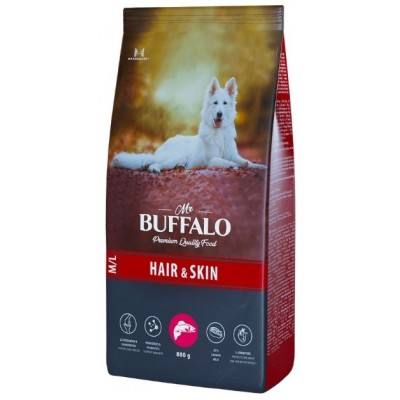 Mr.Buffalo Hair & Skin Care Сухой корм для взрослых собак средних и крупных пород с чувствительной кожей лосось 800 гр.