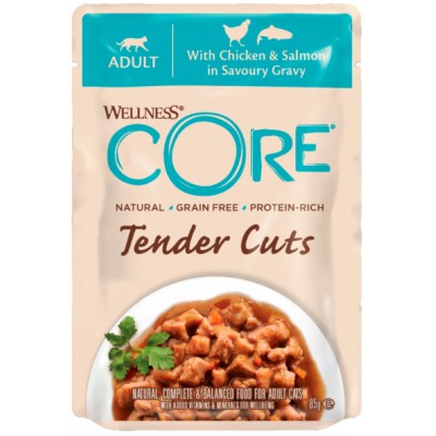 CORE Tender Cuts Влажный корм для кошек из курицы с лососем в виде нарезки в соусе 85 гр.
