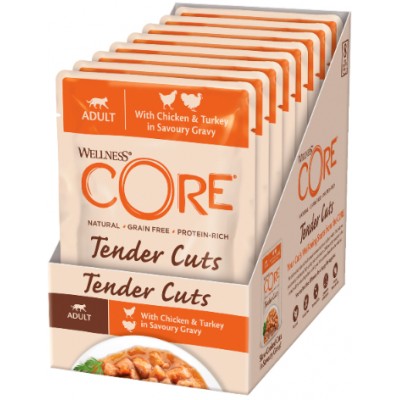 CORE Tender Cuts Влажный корм для кошек из курицы с индейкой в виде нарезки в соусе 85 гр.