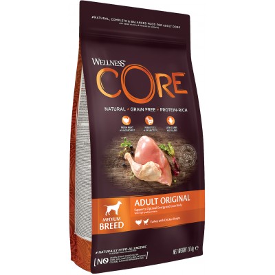 CORE Сухой корм для взрослых собак средних пород из индейки с курицей 1,8 кг.