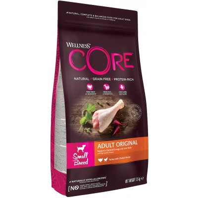 CORE Сухой корм для взрослых собак мелких пород из индейки с курицей 1,5 кг.