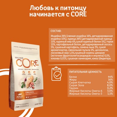 CORE Сухой корм для взрослых кошек из индейки с курицей 300 гр.