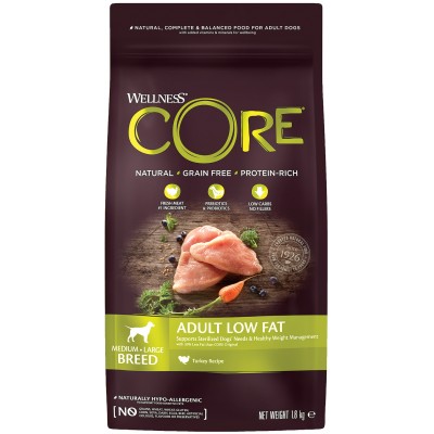 CORE Сухой корм для взрослых собак средних и крупных пород со сниженным содержанием жира из индейки с курицей 1,8 кг.
