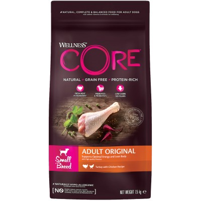 CORE Сухой корм для взрослых собак мелких пород из индейки с курицей 1,5 кг.