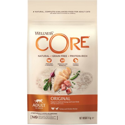 CORE Сухой корм для взрослых кошек из индейки с курицей 4 кг.
