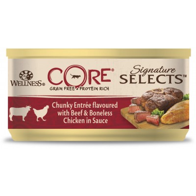 CORE Signature Selects Влажный корм для кошек из говядины с курицей в виде кусочков в соусе 79 гр.