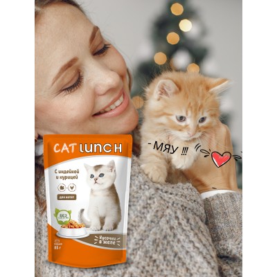 Cat Lunch Корм для котят в пауче «Кусочки в желе с кроликом» 85 г.