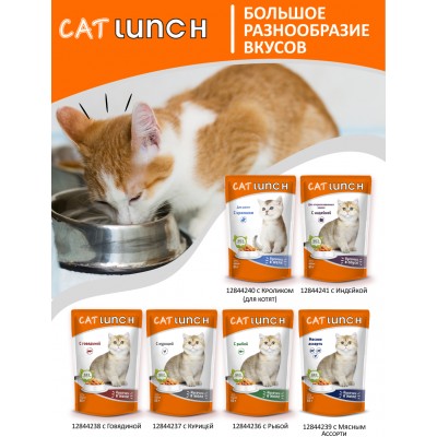 Cat Lunch Корм для кошек в пауче «Кусочки в желе с рыбой» 85 г.