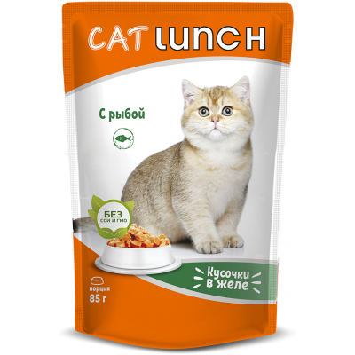 Cat Lunch Корм для кошек в пауче «Кусочки в желе с рыбой» 85 г.