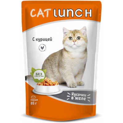 Cat Lunch Корм для кошек в пауче «Кусочки в желе с курицей» 85 г.