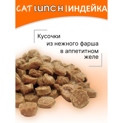 Cat Lunch Корм для стерилизованных кошек и кастрированных котов в пауче «Кусочки в желе с индейкой» 85 г.