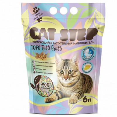 Cat Step Tofu Tutti Frutti Наполнитель комкующийся растительный 6 л.
