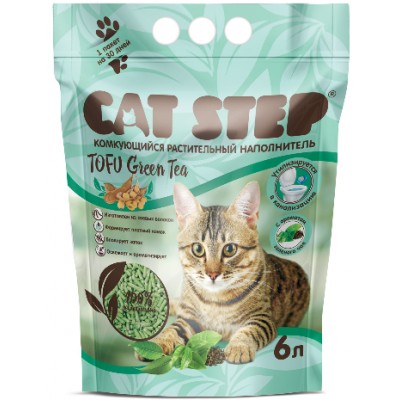 Cat Step Tofu Green Tea Наполнитель растительный комкующийся 2,8 кг. (6 л.)