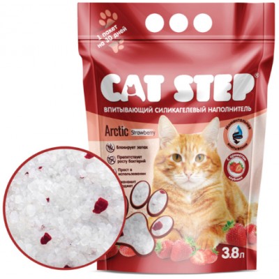 Cat Step Arctic Strawberry Наполнитель впитывающий силикагелевый с ароматом клубники 1,67 кг. (3,8л.)