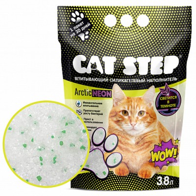 Cat Step Arctic Neon Наполнитель впитывающий силикагелевый 3,8 л.