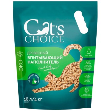 Cat's choice Древесный впитывающий наполнитель 16 л/4 кг