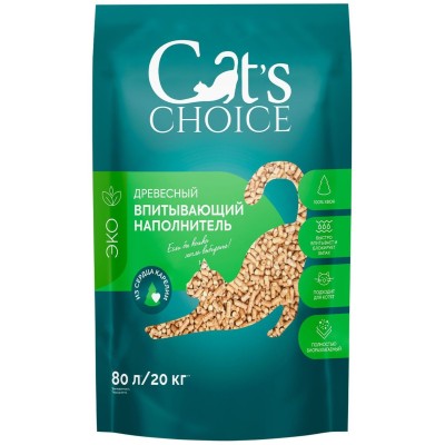 Cat's choice Древесный впитывающий наполнитель 80 л/20 кг
