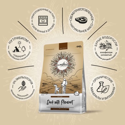 Craftia NATURA Сухой корм для взрослых собак средних и крупных пород из утки с фазаном 640 гр.