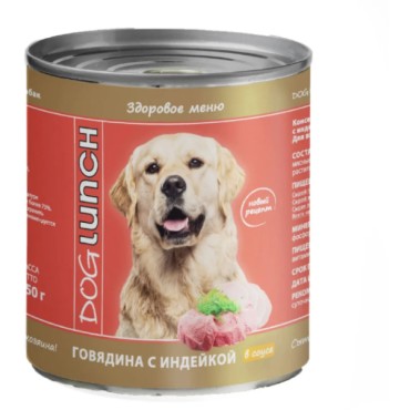 Dog Lunch консервы для собак «Говядина с индейкой в соусе» 750 гр.