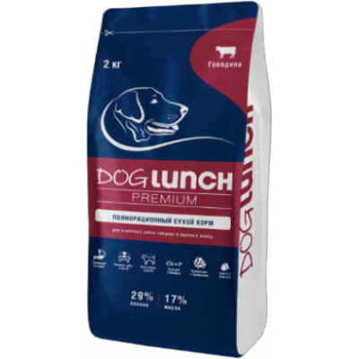 Dog Lunch Premium Сухой корм для собак средних и крупных пород с говядиной 2 кг.