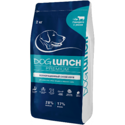 Dog Lunch Premium Сухой корм для собак средних и крупных пород с говядиной и рисом 2 кг.