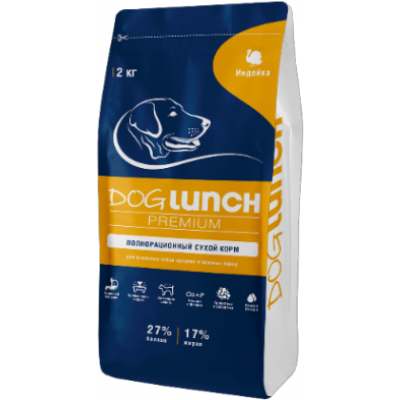 Dog Lunch Premium Сухой корм для собак средних и крупных пород с индейкой 2 кг.