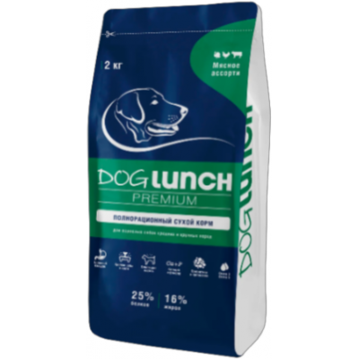 Dog Lunch Premium Сухой корм для собак средних и крупных пород мясное ассорти 2 кг.