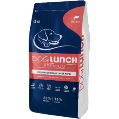 Dog Lunch Premium Сухой корм для собак средних и крупных пород с лососем 2 кг.