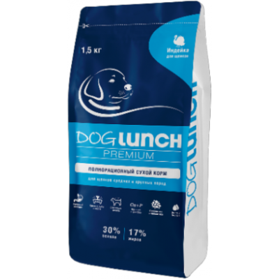 Dog Lunch Premium Сухой корм для щенков средних и крупных пород с индейкой 1,5 кг.