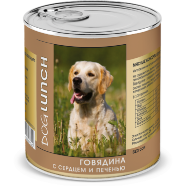 Dog Lunch консервы для собак «Говядина с сердцем и печенью в желе» 750 гр.