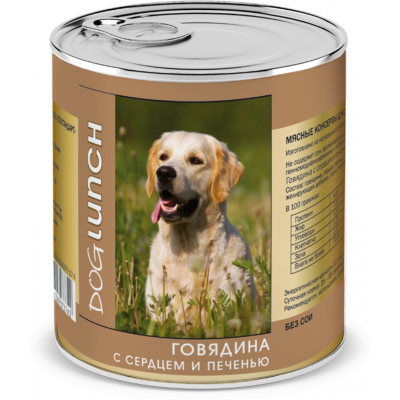 Dog Lunch консервы для собак «Говядина с сердцем и печенью в желе» 750 гр.